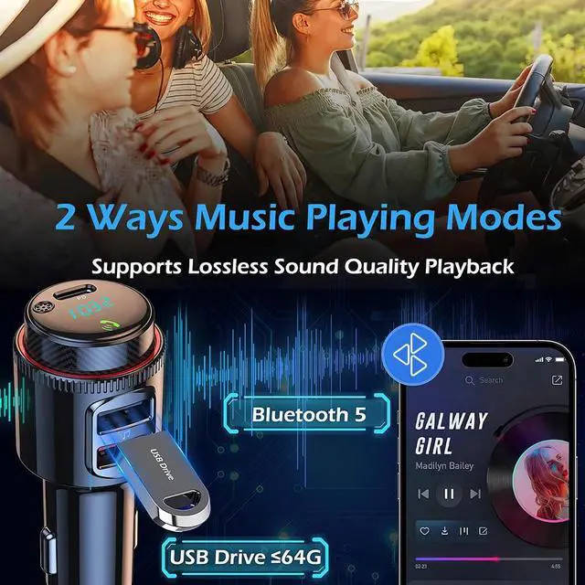 Alt view image 4 of 7 - Bluetooth 5.4 Car Wireless FM Transmitter Adapter 2USB PD Charger AUX Hands-Free