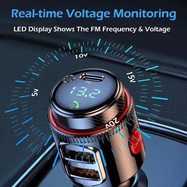 Alt view image 2 of 7 - Bluetooth 5.4 Car Wireless FM Transmitter Adapter 2USB PD Charger AUX Hands-Free