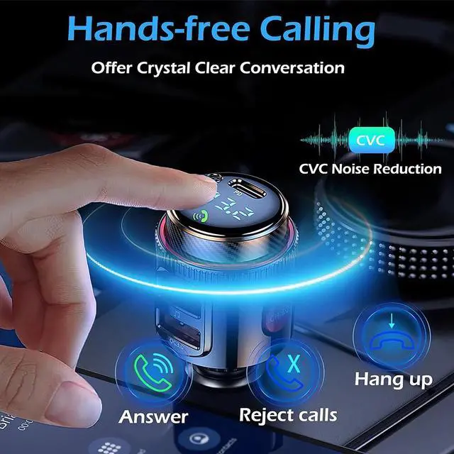 Alt view image 5 of 7 - Bluetooth 5.4 Car Wireless FM Transmitter Adapter 2USB PD Charger AUX Hands-Free
