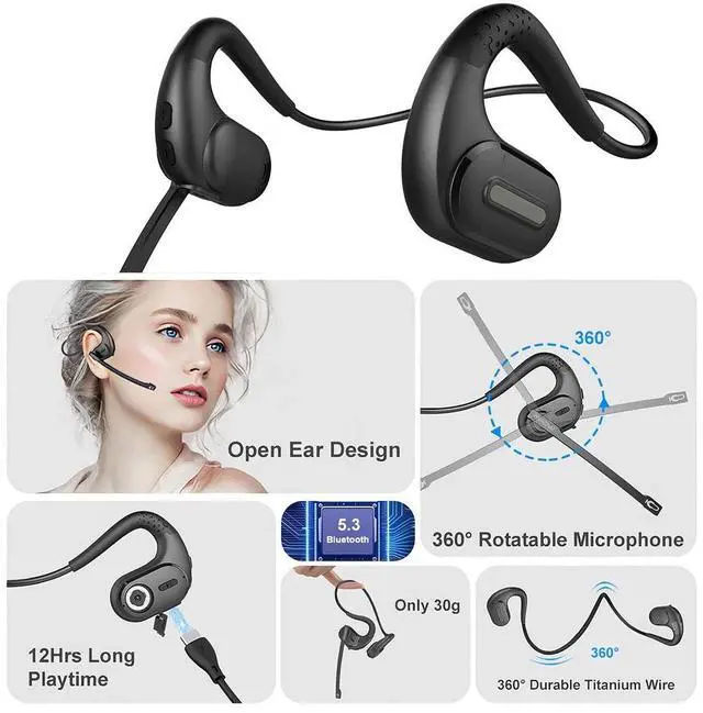 Alt view image 3 of 7 - Trucker Bluetooth Headset, Open Ear Headphones Wireless Headset for Skype Zoom