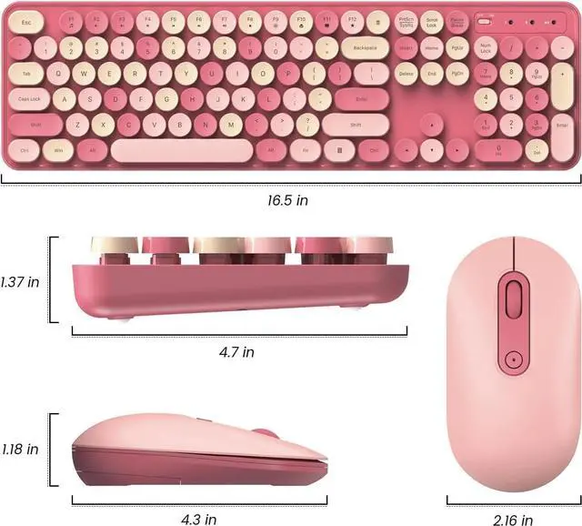 Alt view image 7 of 7 - Wireless Keyboard and Mouse Silent Round Keycaps Keyboard Mouse Combo 2.4G Cute