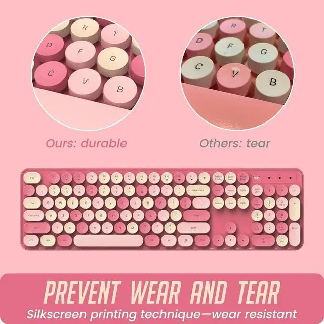 Alt view image 6 of 7 - Wireless Keyboard and Mouse Silent Round Keycaps Keyboard Mouse Combo 2.4G Cute