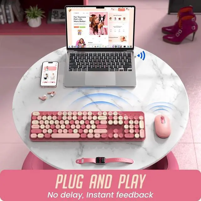 Alt view image 3 of 7 - Wireless Keyboard and Mouse Silent Round Keycaps Keyboard Mouse Combo 2.4G Cute