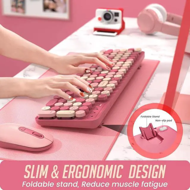 Alt view image 2 of 7 - Wireless Keyboard and Mouse Silent Round Keycaps Keyboard Mouse Combo 2.4G Cute