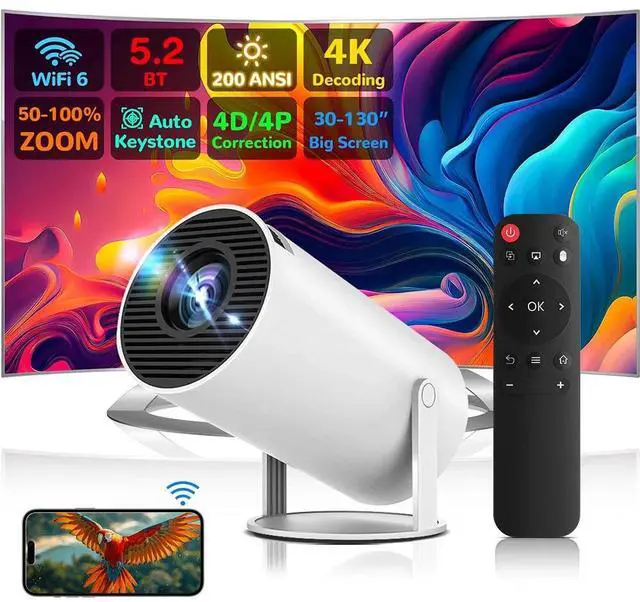 Main image of 4K 1080P Mini Projector with WIFI 6 and Bluetooth Movie Projector Auto Keystone