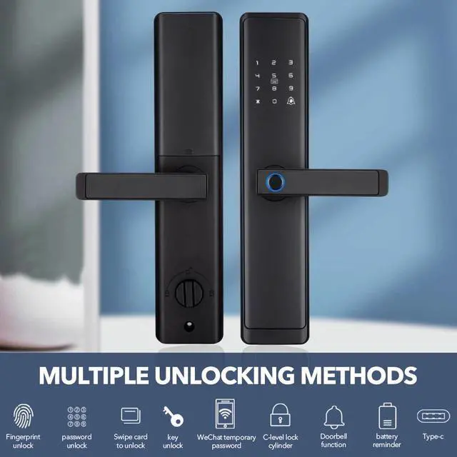 Alt view image 3 of 7 - Electronic Smart Door Lock APP Fingerprint Card Password Key Home Security NEW