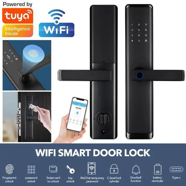 Alt view image 2 of 7 - Electronic Smart Door Lock APP Fingerprint Card Password Key Home Security NEW