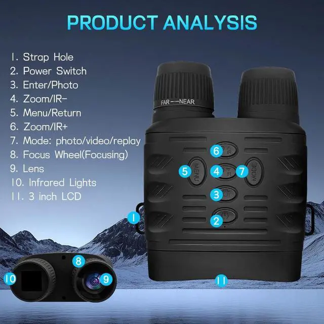 Alt view image 7 of 7 - Night Vision Goggles Night Vision Binoculars Digital Infrared System Hunting USA