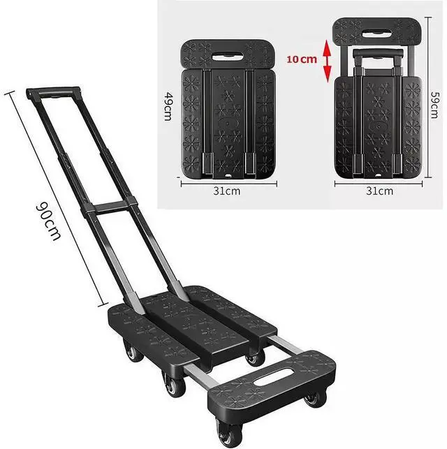 Alt view image 3 of 7 - 600 lbs Folding Cart Luggage Trolley carrying Hand Truck with Bungee Cord Black