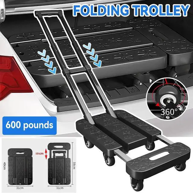 Alt view image 2 of 7 - 600 lbs Folding Cart Luggage Trolley carrying Hand Truck with Bungee Cord Black