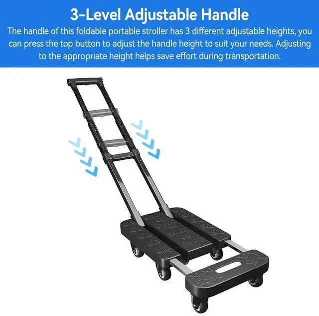 Alt view image 5 of 7 - 600 lbs Folding Cart Luggage Trolley carrying Hand Truck with Bungee Cord Black