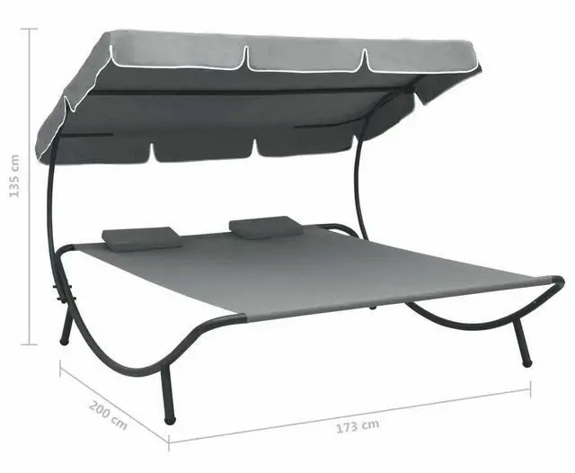 Alt view image 7 of 7 - vidaXL Outdoor Lounge Bed with Canopy Pillows Garden Patio Sun Day Bed 2 Person