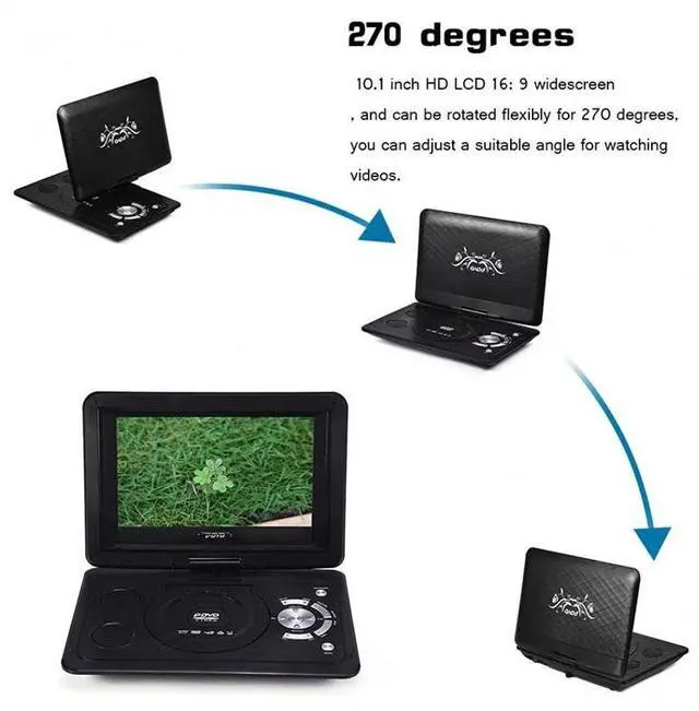 Alt view image 3 of 7 - Portable DVD Player CD Card HD 16:9 LCD Large Swivel Screen USB with Joystick