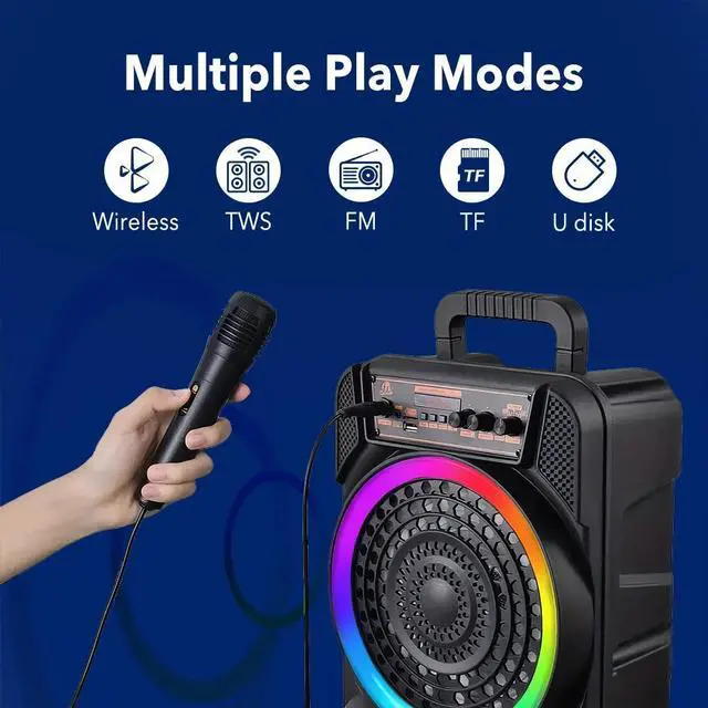 Alt view image 5 of 7 - 3000W Bluetooth Party Speaker Dual 8" Subwoofer Heavy Bass Remote Karaoke Mic