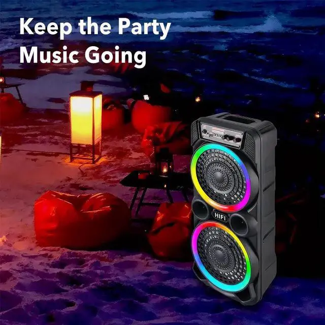 Alt view image 3 of 7 - 3000W Bluetooth Party Speaker Dual 8" Subwoofer Heavy Bass Remote Karaoke Mic