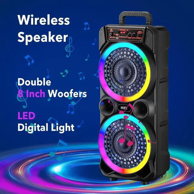 Alt view image 6 of 7 - 3000W Bluetooth Party Speaker Dual 8" Subwoofer Heavy Bass Remote Karaoke Mic