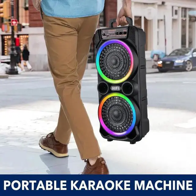 Alt view image 7 of 7 - 3000W Bluetooth Party Speaker Dual 8" Subwoofer Heavy Bass Remote Karaoke Mic