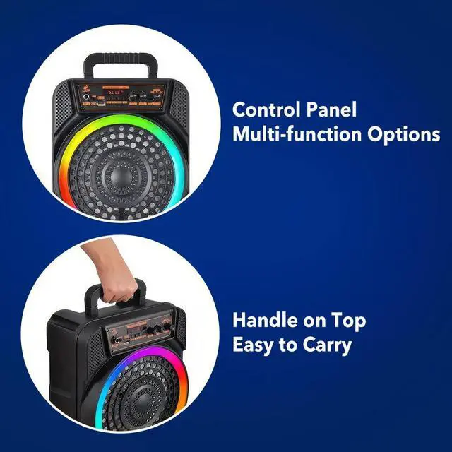 Alt view image 4 of 7 - 3000W Bluetooth Party Speaker Dual 8" Subwoofer Heavy Bass Remote Karaoke Mic