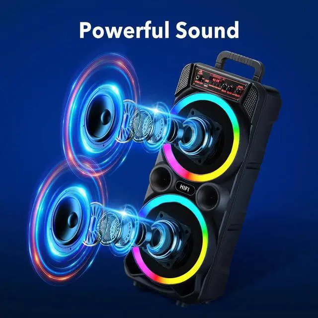 Alt view image 2 of 7 - 3000W Bluetooth Party Speaker Dual 8" Subwoofer Heavy Bass Remote Karaoke Mic