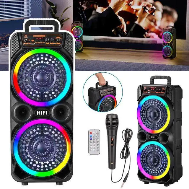 Main image of 3000W Bluetooth Party Speaker Dual 8" Subwoofer Heavy Bass Remote Karaoke Mic