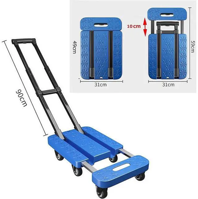 Alt view image 7 of 7 - Folding Hand Truck Dolly, 600LBS Heavy Duty Luggage Cart Elastic Rope 6 Wheels