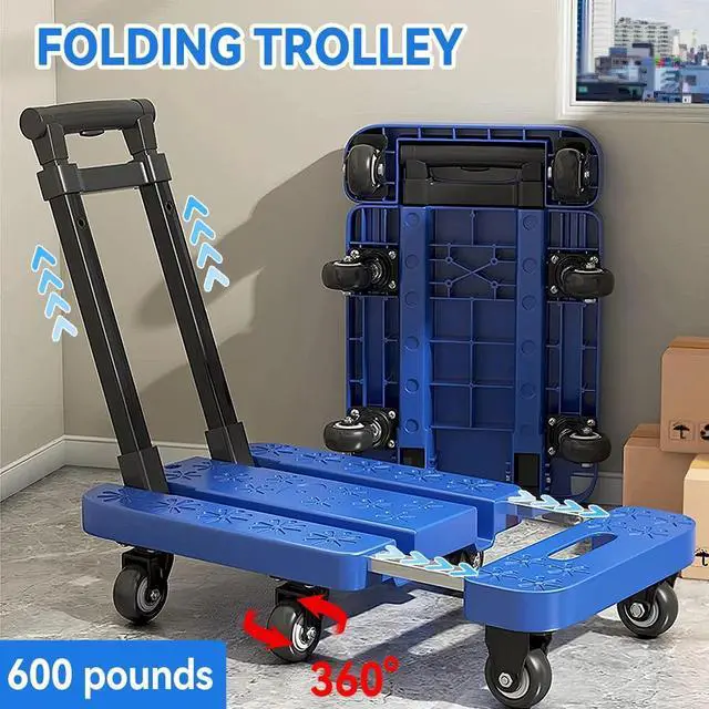 Alt view image 3 of 7 - Folding Hand Truck Dolly, 600LBS Heavy Duty Luggage Cart Elastic Rope 6 Wheels