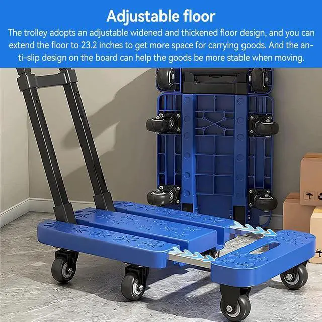 Alt view image 2 of 7 - Folding Hand Truck Dolly, 600LBS Heavy Duty Luggage Cart Elastic Rope 6 Wheels