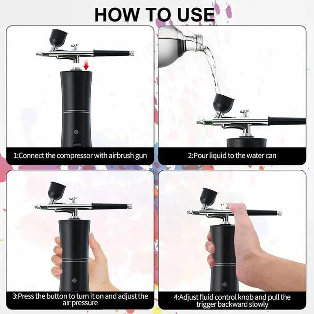 Alt view image 3 of 7 - Rechargeable Air brush kit w/Air compressor Spray Gun Nail Art Tattoo Airbrush(BLACK)