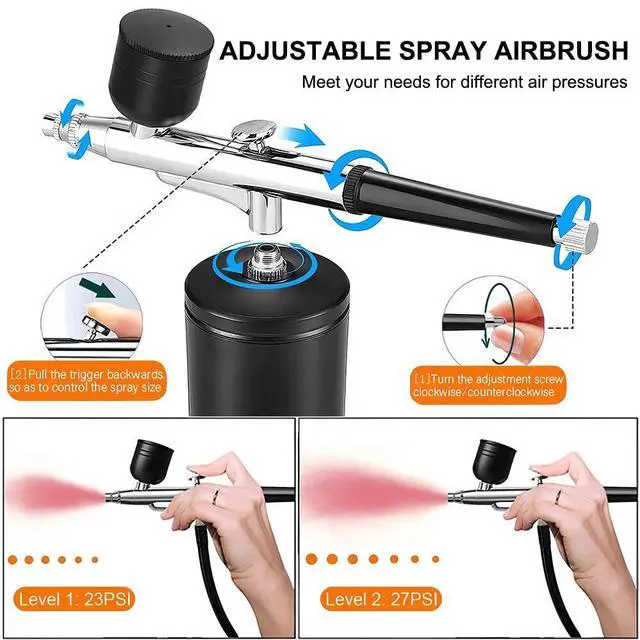 Alt view image 2 of 7 - Rechargeable Air brush kit w/Air compressor Spray Gun Nail Art Tattoo Airbrush(BLACK)