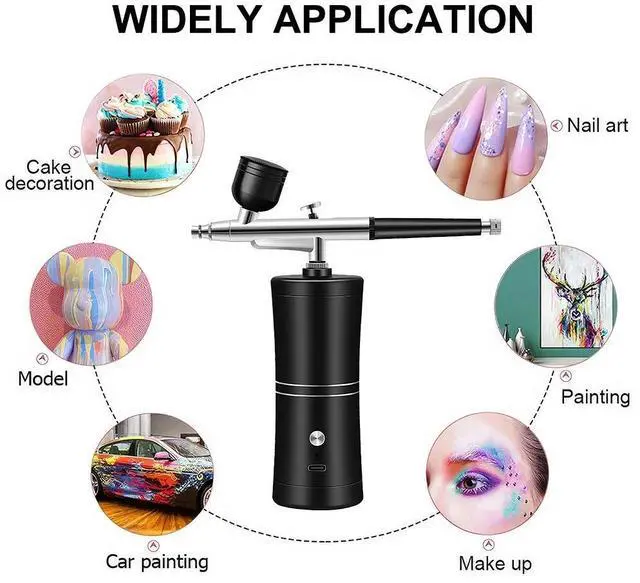 Alt view image 6 of 7 - Rechargeable Air brush kit w/Air compressor Spray Gun Nail Art Tattoo Airbrush(BLACK)