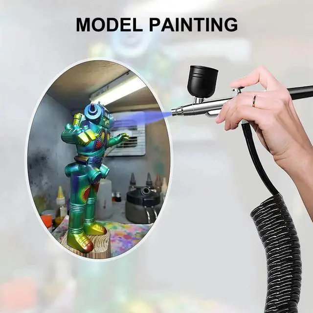 Alt view image 5 of 7 - Rechargeable Air brush kit w/Air compressor Spray Gun Nail Art Tattoo Airbrush(BLACK)