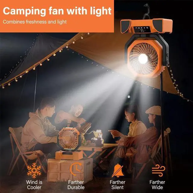 Alt view image 2 of 7 - 20000mAh Up to 58Hours Rechargeable Battery Powered Outdoor Tent Ceiling Fan