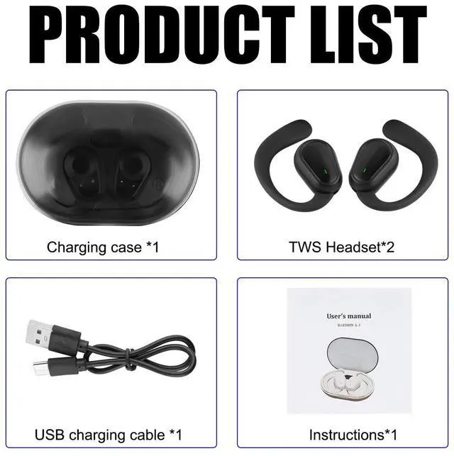 Alt view image 7 of 7 - Bluetooth 5.3 Headset Wireless Earphones Earbuds Stereo Headphones Ear Hook