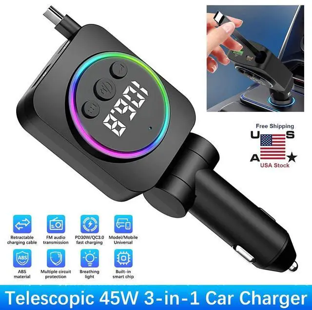 Main image of 3IN1 Retractable Car Charger USB A Type C PD Cable For Phone Fast Charge Adapter