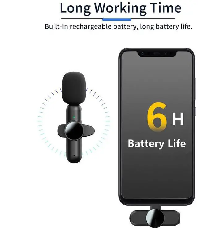 Alt view image 4 of 7 - Portable Lavalier Microphone Wireless Audio Video Recording Mini Mic For iPhone