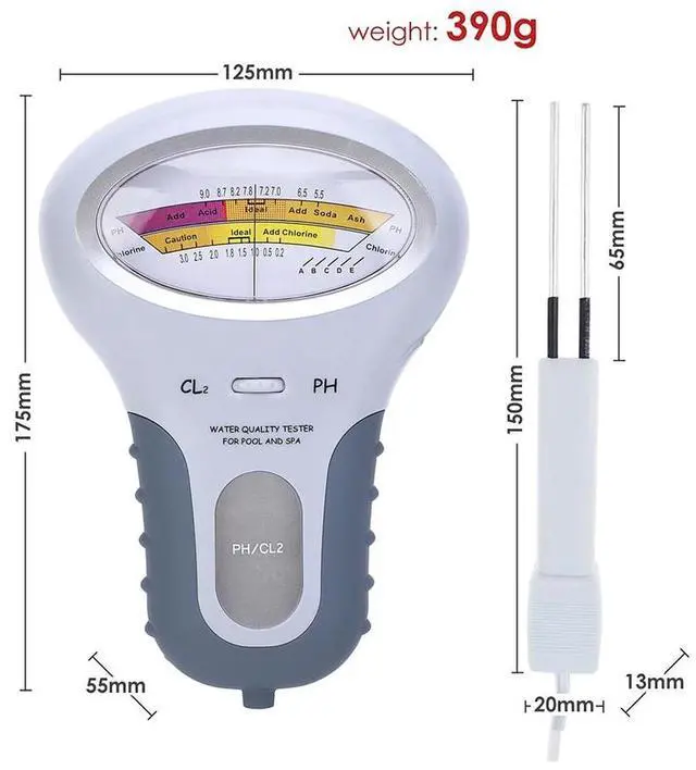Alt view image 6 of 7 - Digital Water Quality Measurer Meter Swimming Pool Spa PH/CL2 Chlorine Tester
