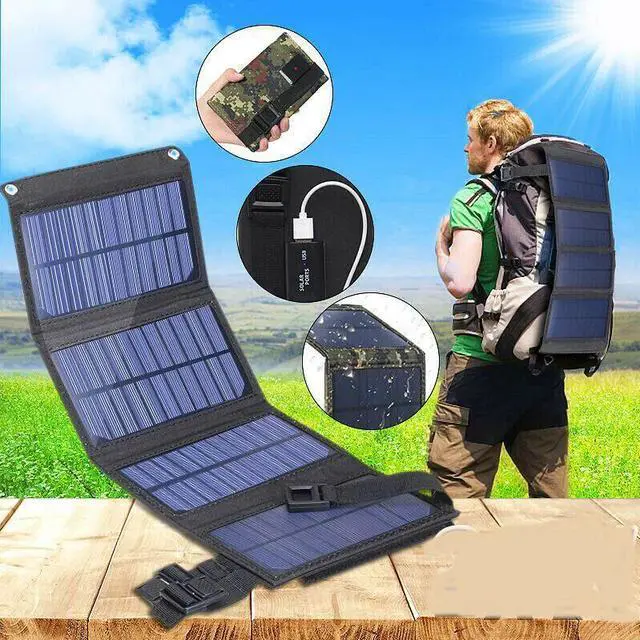 Alt view image 2 of 7 - 100W USB Solar Panel Folding Power Bank Outdoor Camping Hiking Phone Charger US