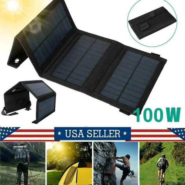 Main image of 100W USB Solar Panel Folding Power Bank Outdoor Camping Hiking Phone Charger US