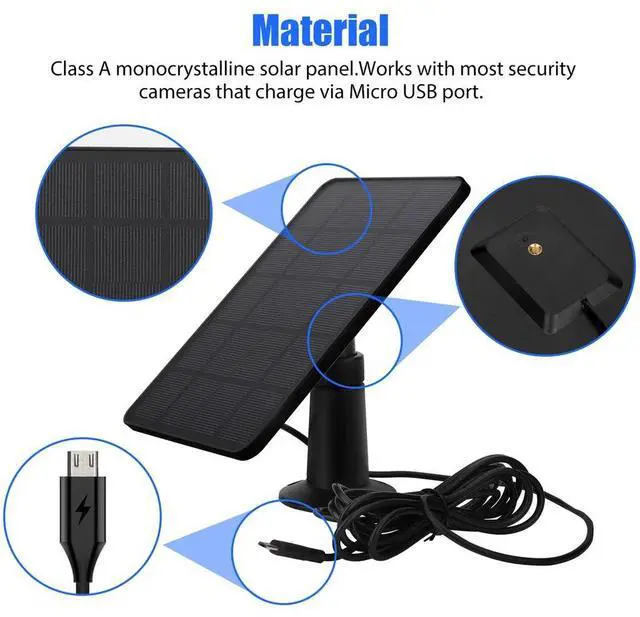 Alt view image 7 of 7 - Solar Panel Micro USB C Power CCTV Camera Security Cam Battery Charger Outdoor