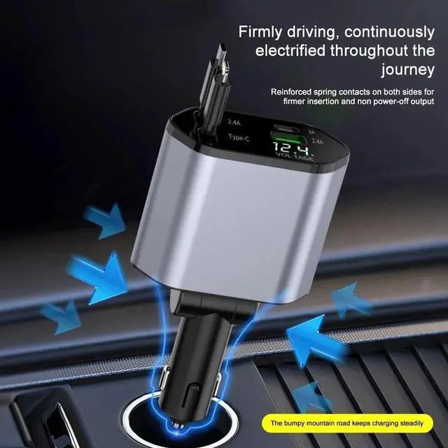 Alt view image 3 of 7 - 4 in 1 Retractable Car Charger Fast Car Phone Charger 120W With USB Type C Cable