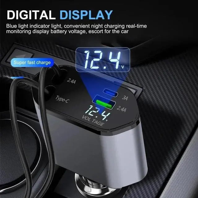 Alt view image 6 of 7 - 4 in 1 Retractable Car Charger Fast Car Phone Charger 120W With USB Type C Cable