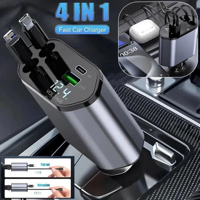 Main image of 4 in 1 Retractable Car Charger Fast Car Phone Charger 120W With USB Type C Cable
