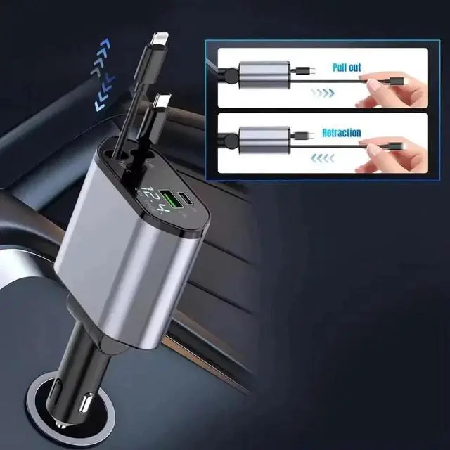 Alt view image 7 of 7 - 4 in 1 Retractable Car Charger Fast Car Phone Charger 120W With USB Type C Cable