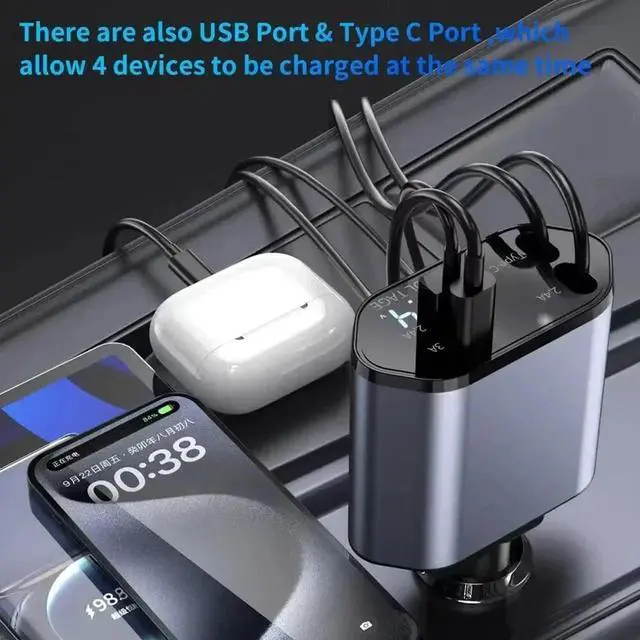 Alt view image 5 of 7 - 4 in 1 Retractable Car Charger Fast Car Phone Charger 120W With USB Type C Cable
