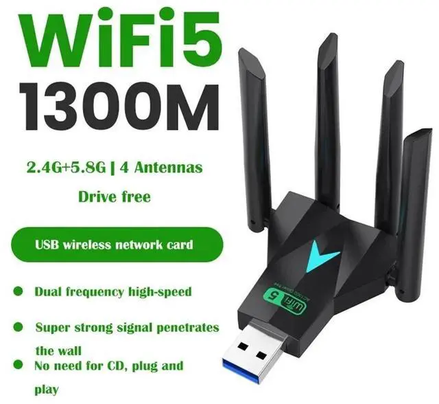 Alt view image 2 of 7 - Wireless WIFI USB 3.0 Adapter 1300Mbps Long Range Dongle Dual Band Network lot