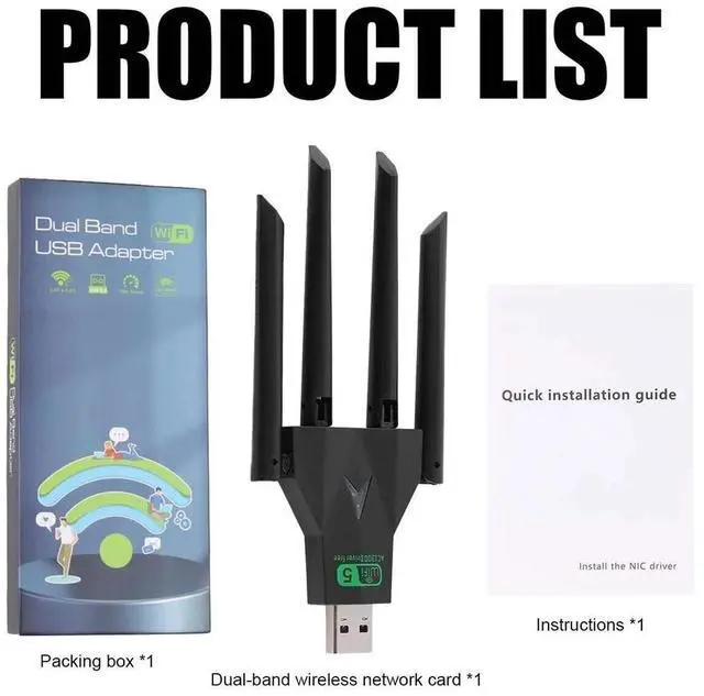 Alt view image 7 of 7 - Wireless WIFI USB 3.0 Adapter 1300Mbps Long Range Dongle Dual Band Network lot