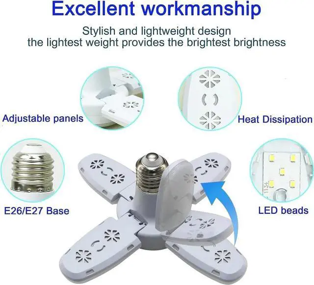 Alt view image 7 of 7 - 3 PCS LED Garage Light Bulb Deformable Ceiling Fixture Lights E27 Workshop Lamp