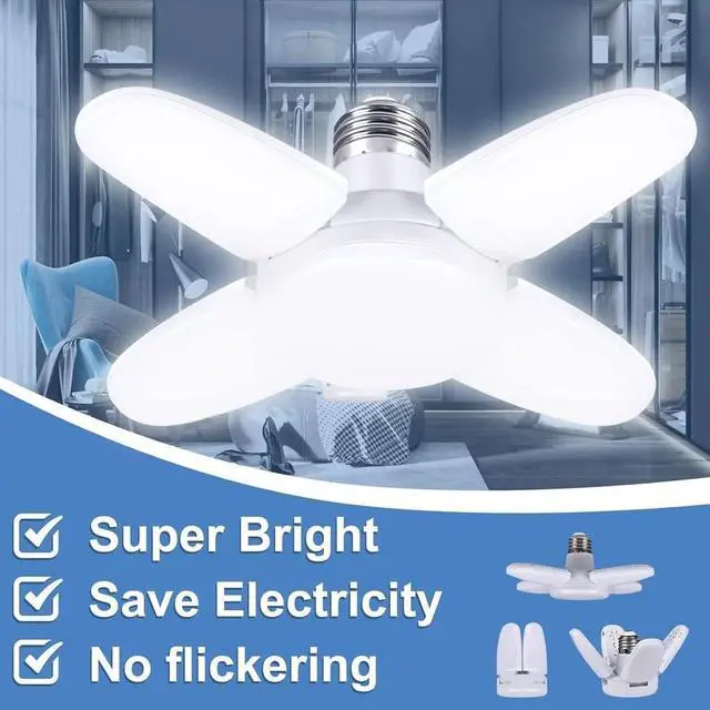 Alt view image 4 of 7 - 3 PCS LED Garage Light Bulb Deformable Ceiling Fixture Lights E27 Workshop Lamp
