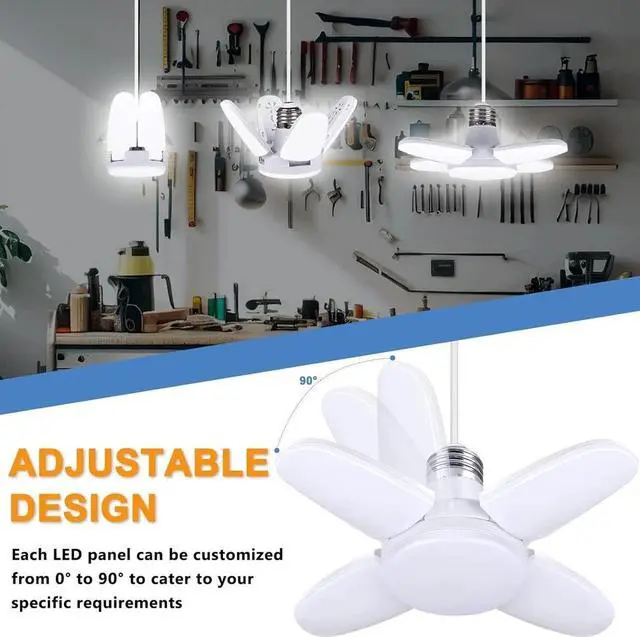 Alt view image 3 of 7 - 3 PCS LED Garage Light Bulb Deformable Ceiling Fixture Lights E27 Workshop Lamp