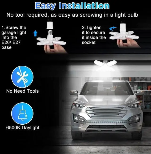 Alt view image 5 of 7 - 3 PCS LED Garage Light Bulb Deformable Ceiling Fixture Lights E27 Workshop Lamp